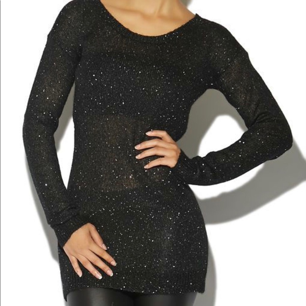 Arden B sequin tunic sweater w/back cut-outs
